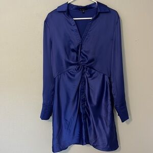 NWT Ever After twist tie dress, women’s size Large. Blue/purple color, satin.